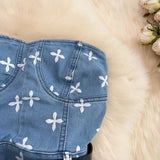 Fashion Sexy Cross Flower Tube Top  Slim Fit Denim Romper Shorts