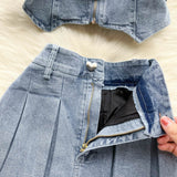 Sexy Two piece Denim set - Tube Top + High Waist Skirt