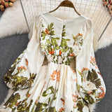 High-end V-neck Floral Printed High Waisted Long Skirt