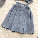 Sexy Two piece Denim set - Tube Top + High Waist Skirt