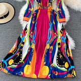 European Inspired Lapel Waist Long Skirt Pleated Dress