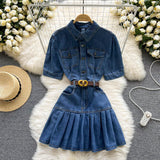 New Fashion Denim Dress - Slim fit Pleated Skirt