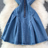 Korean Style New Strap Waist Sleeveless Sexy Denim Suspenders Dress