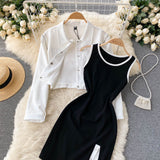 New Suit Female Street Fashion Short Jacket + Sexy Fitted Dress set