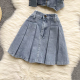 Sexy Two piece Denim set - Tube Top + High Waist Skirt