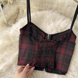 Retro Plaid New V-neck Sling Crop top + High Waist Short Skirt (set)