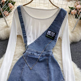 Women's Denim Suspender Skirt + Thin Round Neck T-shirt