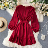 New Long-sleeved V-neck Wrap around dress