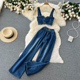 Female Fashion Crop top + High Waist Wide Leg Pants set