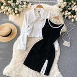 New Suit Female Street Fashion Short Jacket + Sexy Fitted Dress set