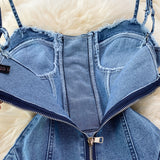 Korean Style New Strap Waist Sleeveless Sexy Denim Suspenders Dress