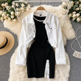 New Suit Female Street Fashion Short Jacket + Sexy Fitted Dress set