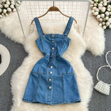 Retro Sleeveless A-line Suspender Denim Dress