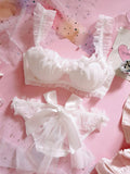 Japanese style pure desire petal white lace underwear set.