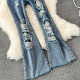 High Waisted Denim Flared Pants Women's Micro-flared Long Pants