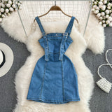 Retro Sleeveless A-line Suspender Denim Dress