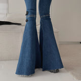 New Design High Waist Straight Micro Flared Long  Pants Slit Jeans