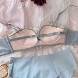 Cream blue Strapless and Seamless Underwear set