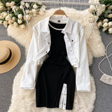 New Suit Female Street Fashion Short Jacket + Sexy Fitted Dress set