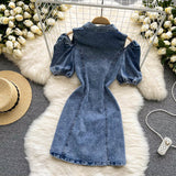 New Women Fashion Puff sleeved Denim Dress