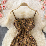 Casual Drawstring Pleated Short Jacket + Leopard Print Dress - Two piece (set)