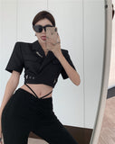 High Quality Short Blazer + High Waisted Drawstring Micro-Flared Pants