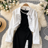 New Suit Female Street Fashion Short Jacket + Sexy Fitted Dress set