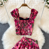 Fashion Suit Women's High Waist Floral Two-piece set