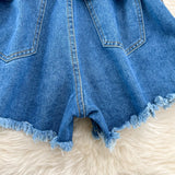 Denim Overalls Women High Waist Suspender Wide Leg Shorts