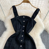 Retro Sleeveless A-line Suspender Denim Dress