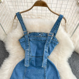 Retro Sleeveless A-line Suspender Denim Dress