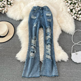 High Waisted Denim Flared Pants Women's Micro-flared Long Pants