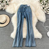 High Waisted Denim Flared Pants Women's Micro-flared Long Pants