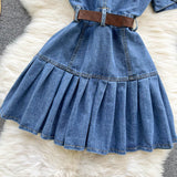 New Fashion Denim Dress - Slim fit Pleated Skirt