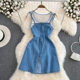 Sweet Girl Slim Backless A-line Slimming Dress + Knitted Striped Top set