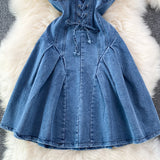 Korean Style New Strap Waist Sleeveless Sexy Denim Suspenders Dress