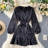 New Long-sleeved V-neck Wrap around dress