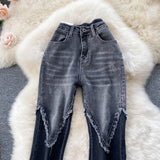 Stitching Raw Edge Micro-Bladed Jeans - Flared Pants